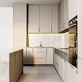 Contemporary Kitchen With Beige Cabinets Chevron Backsplash And Wine Storage