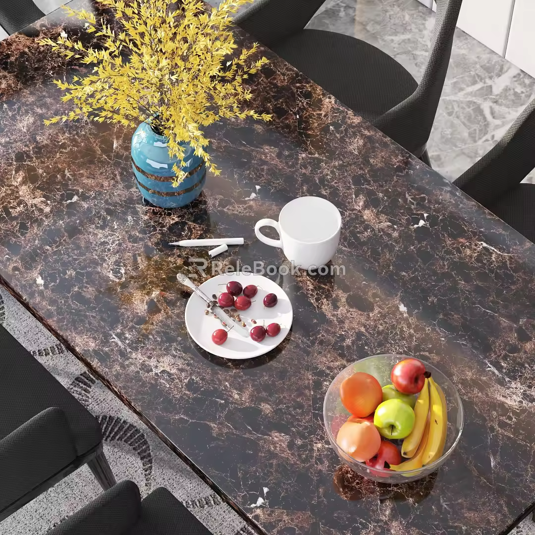 Modern Dining Table Brown Marble Dining Table 3d model
