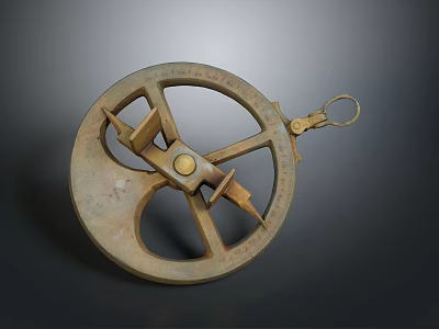Antique Brass Measuring Tool Vintage Mechanical Device With Metal Wheel Scale And Pointer 3d model