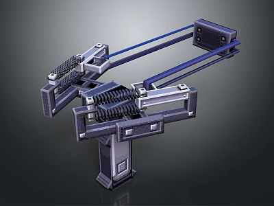 Industrial Mechanical Weapon 3D Model With Metal Frame Spring And Blue Straps Design 3d model