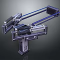 Industrial Mechanical Weapon 3D Model With Metal Frame Spring And Blue Straps Design