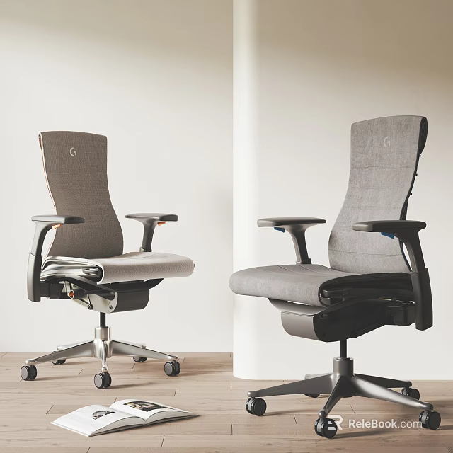 Ergonomic Gray Office Chair With Modern Design Armrests And Wheeled Base 3d model 