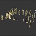 Architectural Building Components With Various Arches Columns And Window Frames