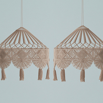 Modern chandelier with hemp rope round frame decoration 3d model