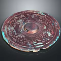 Ancient Bronze Mirror With Ornate Carvings Patina Finish And Central Hole