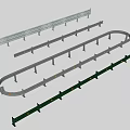 Highway Road Guardrail With Straight Curved Sections Silver Green Support Posts 3d model