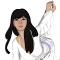 Woman Practicing Yoga Stretch In White Outfit With Long Black Hair Kneeling Stretching Arm To Foot