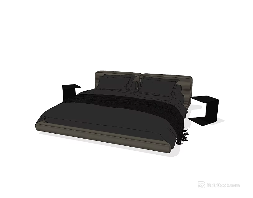 Modern Double Bed With Stylish Headboard And Minimalist Bed Frame Design 3d model 