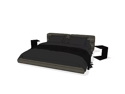 Modern Double Bed With Stylish Headboard And Minimalist Bed Frame Design 3d model