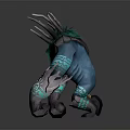 Mythical Creature Character With Green Antlers Teal Body And Glowing Arm Patterns In Aggressive Stance