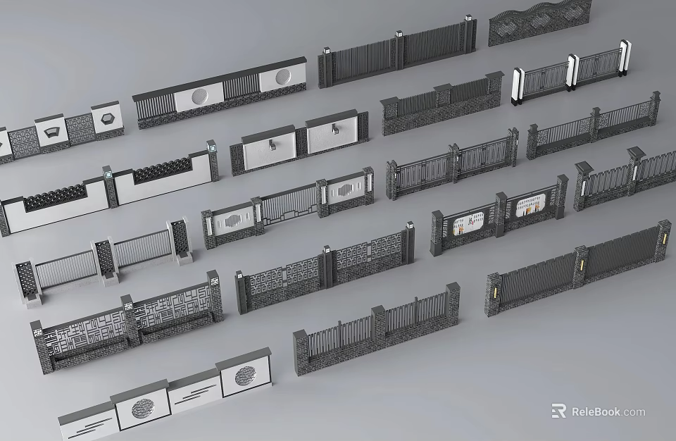 Building Exterior Wall With Various Modern Decorative Railings And Architectural Patterns 3d model