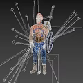 Shirtless Warrior Man With Red Hair Beard Blue Pants And Arm Guards Carrying Weapon