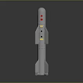 Silver Elongated Weapon With Fins And Red Yellow Top Components