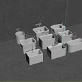 White Bathroom Fixtures Arranged On Gray Tiles 3d model