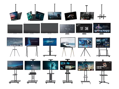Various Modern Televisions With Different Stands Hanging Mounts And Styles 3d model