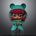 Cute Cartoon Girl Red Hair Big Eyes Holding Little Creature In Green Bear Ear Hoodie