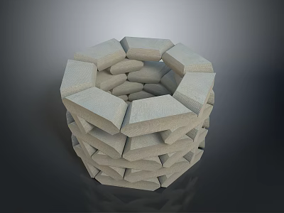Stacked Stone Cylindrical Structure With Geometric Design And Textured Surface 3d model