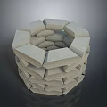 Stacked Stone Cylindrical Structure With Geometric Design And Textured Surface