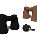 Modern Curved Design Stools in Black and Brown with Decorative Rope