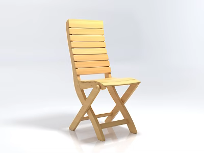 Wooden Folding Single Chair with Slatted Backrest and Cross Legs Design 3d model