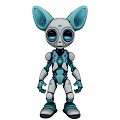 Futuristic Robot Figurine With Large Blue Ears Big Eyes And Silver Blue Body