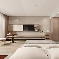 Modern Hotel Room Interior With King Bed TV Wooden Flooring And Decorative Painting