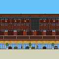 Traditional Commercial Complex Architectural Design With Ground Floor Shops Lantern Decorations And Parking Area
