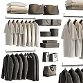 Light And Dark Clothes Hanging On Racks With Storage Accessories 3d model