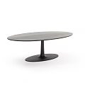 Modern Oval Dining Table With Smooth Wooden Top and Black Pedestal Base in Sleek Style