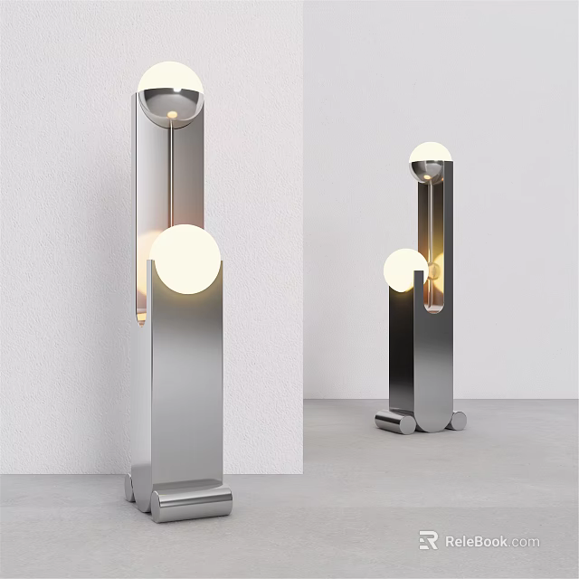 Modern Metallic Floor Lamp With Circular Light Balls And Sleek Contemporary Design 3d model 