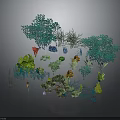 Diverse Collection Of Green Plants With Various Shapes Foliage And Sizes