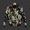 Floral Printed Bomber Jacket With Black Base And Colorful Flower Patterns
