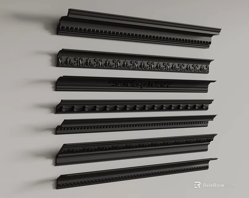 Black Decorative Lines With Various Architectural Molding Styles And Ornamental Designs 3d model 