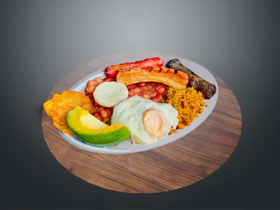 Tasty Breakfast Platter With Fried Egg Avocado Sausage Beans And Hash Browns 3d model
