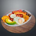 Tasty Breakfast Platter With Fried Egg Avocado Sausage Beans And Hash Browns