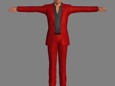 Man in Red Formal Suit Full Body Standing with Arms Outstretched on Grey Background 3d model