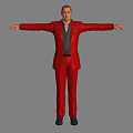 Man in Red Formal Suit Full Body Standing with Arms Outstretched on Grey Background