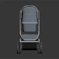 Modern Gray Baby Stroller With Yellow Handle Canopy And Four Wheels