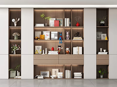 Modern Minimalist Full Wall Bookcase With Led Light For Book Storage And Home Decor 3d model