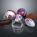 Denver Broncos Football Helmets And Sports Balls Display Collection Set