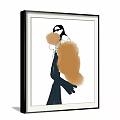 Minimalist Female Figure Portrait Paintings With White Background Black Orange Clothing Framed On Gray Wall