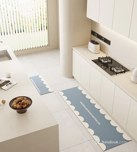 Blue Square Carpet With Wave Pattern For Modern Kitchen Floor Interior 3d model 