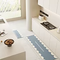 Blue Square Carpet With Wave Pattern For Modern Kitchen Floor Interior