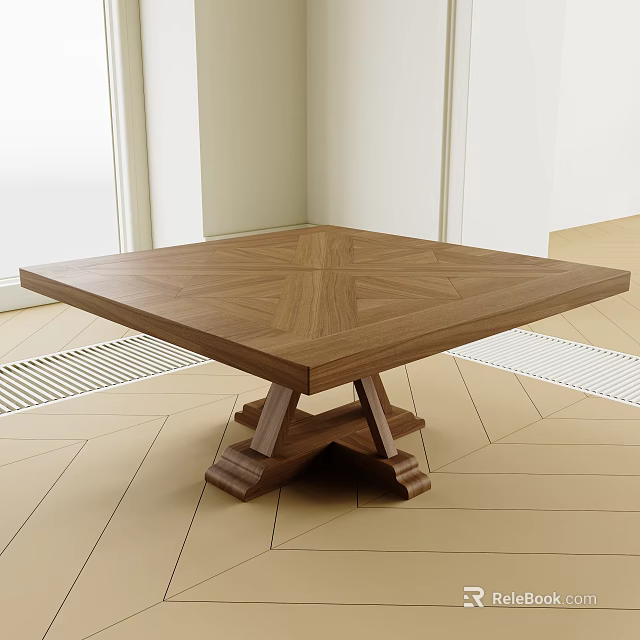 Modern Wooden Square Tea Table And Chairs With Cross Legs And Wood Grain Design 3d model 