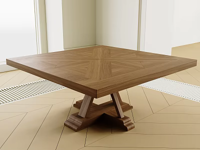 Modern Wooden Square Tea Table And Chairs With Cross Legs And Wood Grain Design 3d model