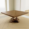 Modern Wooden Square Tea Table And Chairs With Cross Legs And Wood Grain Design