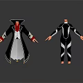 3D Clothing Models With Black Long Coat Red Lining And Black White Striped Bodysuit