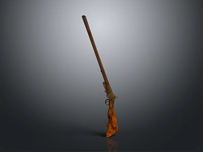 Vintage Flintlock Gun With Wooden Stock And Metal Barrel In Brown Gold 3d model
