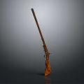 Vintage Flintlock Gun With Wooden Stock And Metal Barrel In Brown Gold