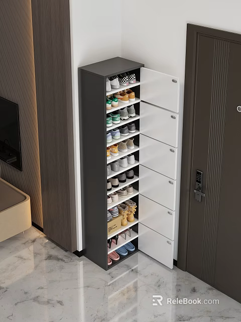 Modern Multilayer Shoe Rack Storage Organizer with Drawers Holding Various Shoes for Home 3d model 